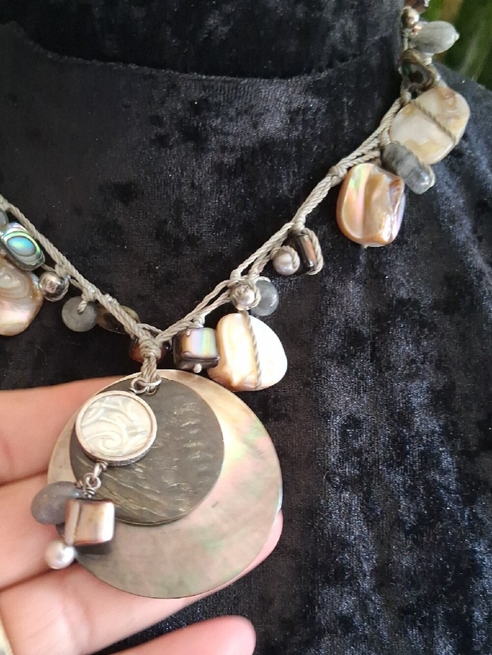 Silpada Boardwalk Iridescent Shell & Pearl & 925 Drop Pink and Brown 20+2 - Picture 10 of 12
